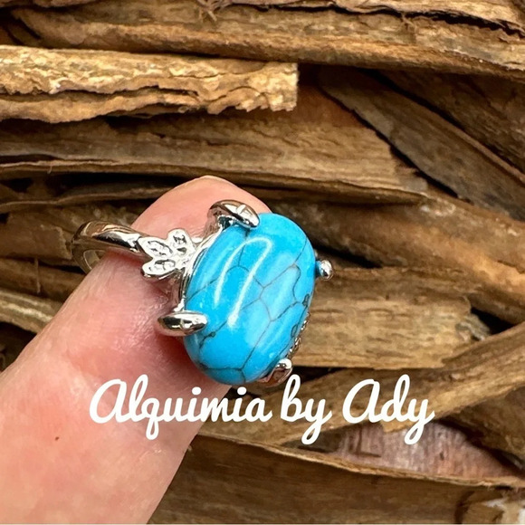 turquoise silver western gem ring/cowgirl/rodeo season/boho - Picture 2 of 7